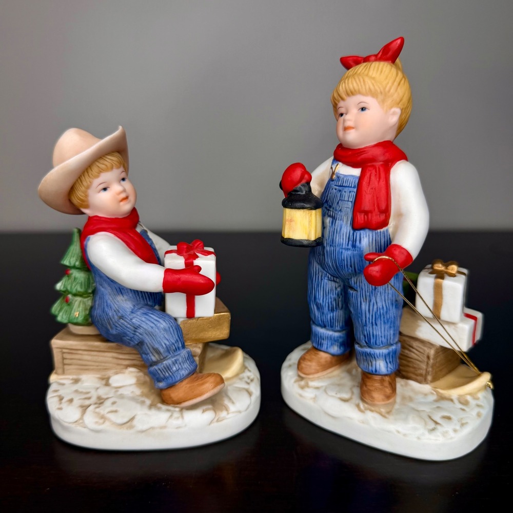 Homco Denim‎ Days Danny Debbie Winter Christmas Figurines 1528 Vintage 1985 Set
